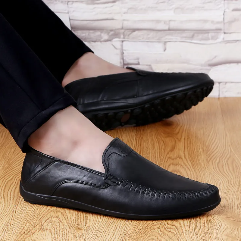 Men's Summer Genuine Leather Casual Slip On Handmade Loafers | Plus Size