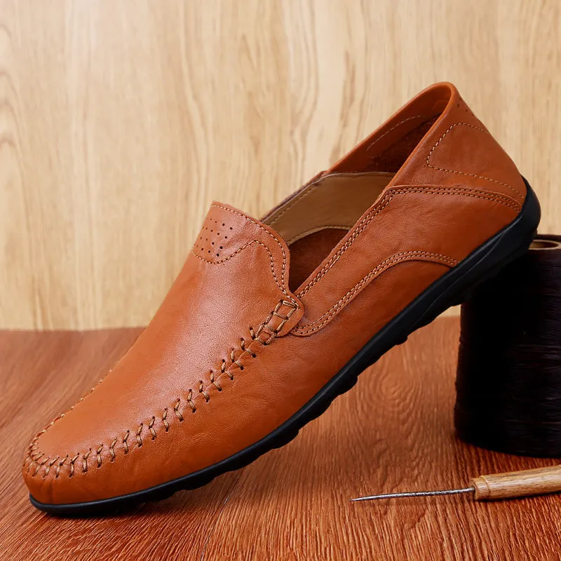 Men's Summer Genuine Leather Casual Slip On Handmade Loafers | Plus Size
