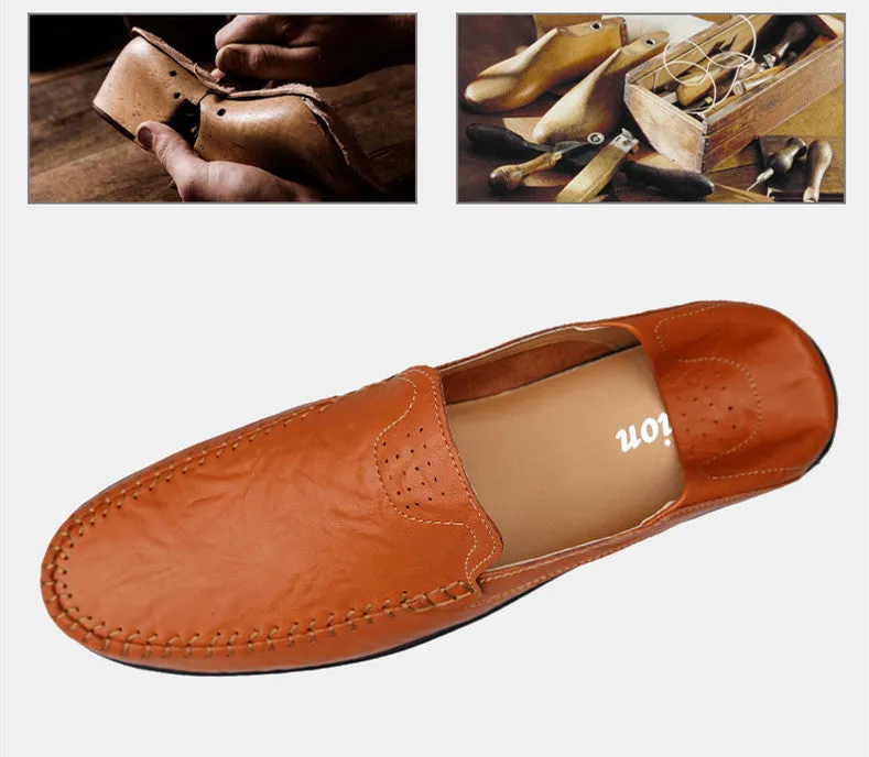 Men's Summer Genuine Leather Casual Slip On Handmade Loafers | Plus Size