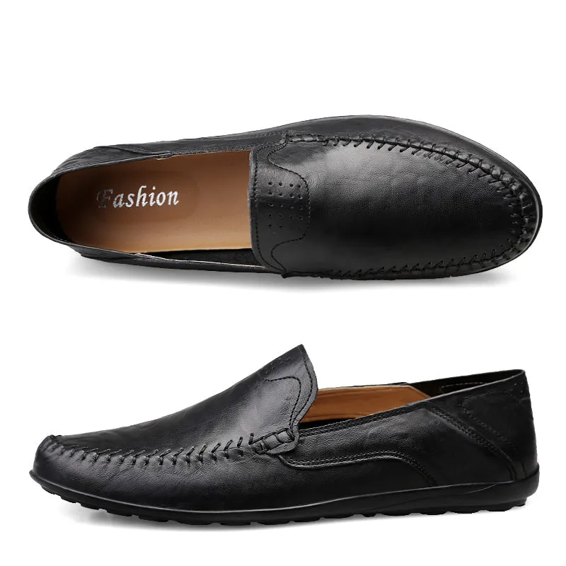 Men's Summer Genuine Leather Casual Slip On Handmade Loafers | Plus Size