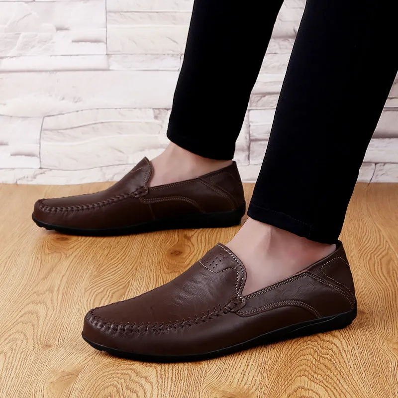 Men's Summer Genuine Leather Casual Slip On Handmade Loafers | Plus Size