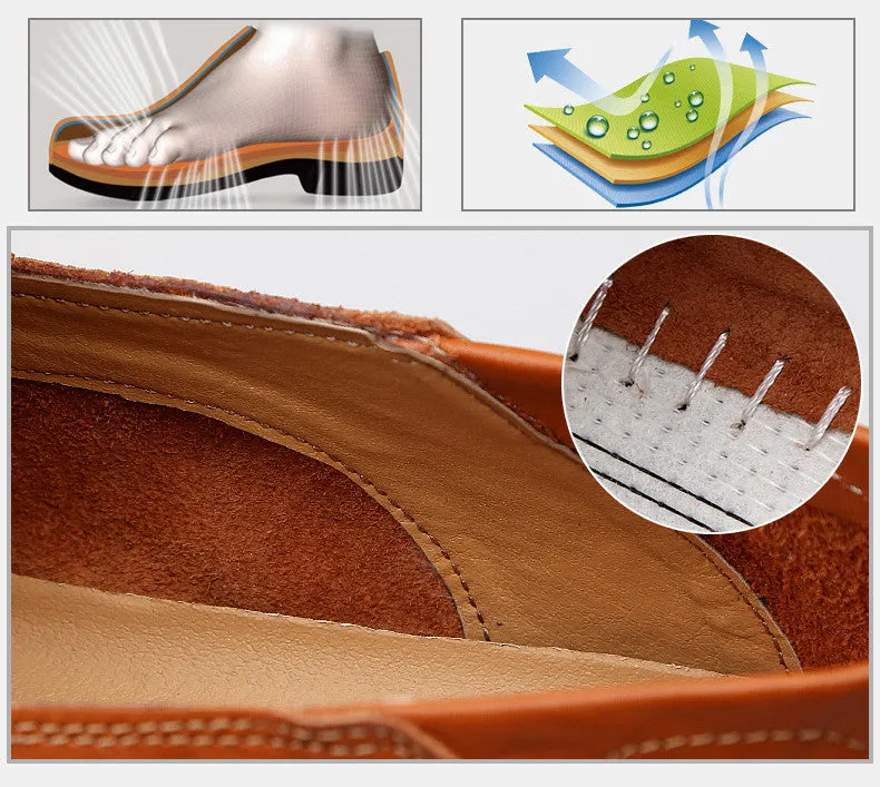 Men's Summer Genuine Leather Casual Slip On Handmade Loafers | Plus Size