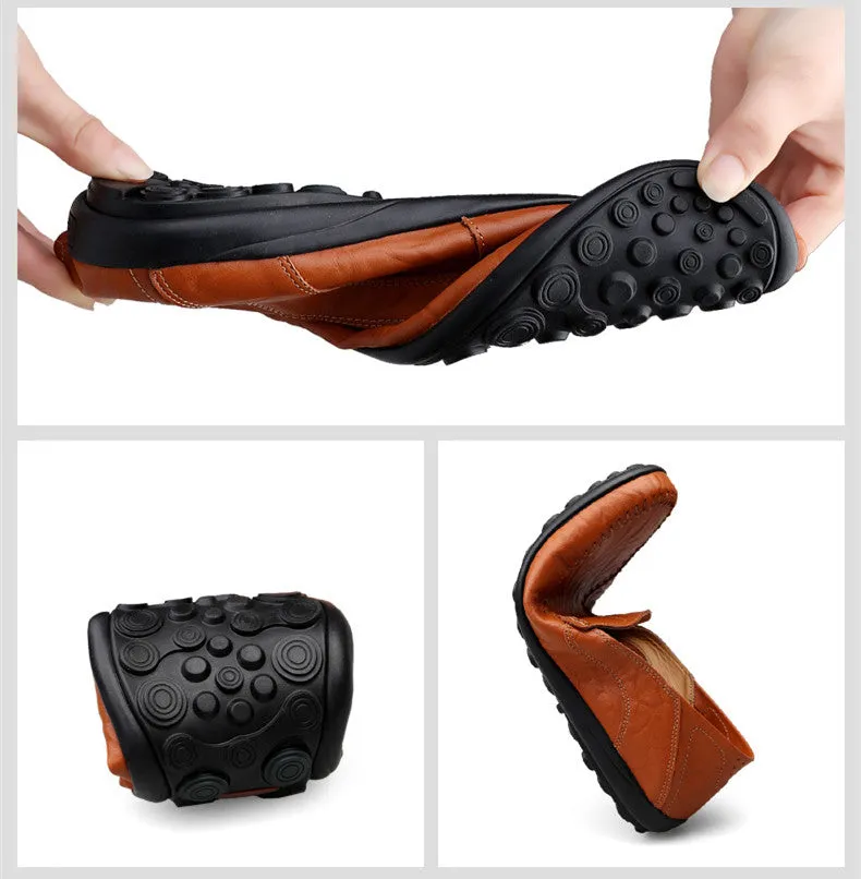 Men's Summer Genuine Leather Casual Slip On Handmade Loafers | Plus Size