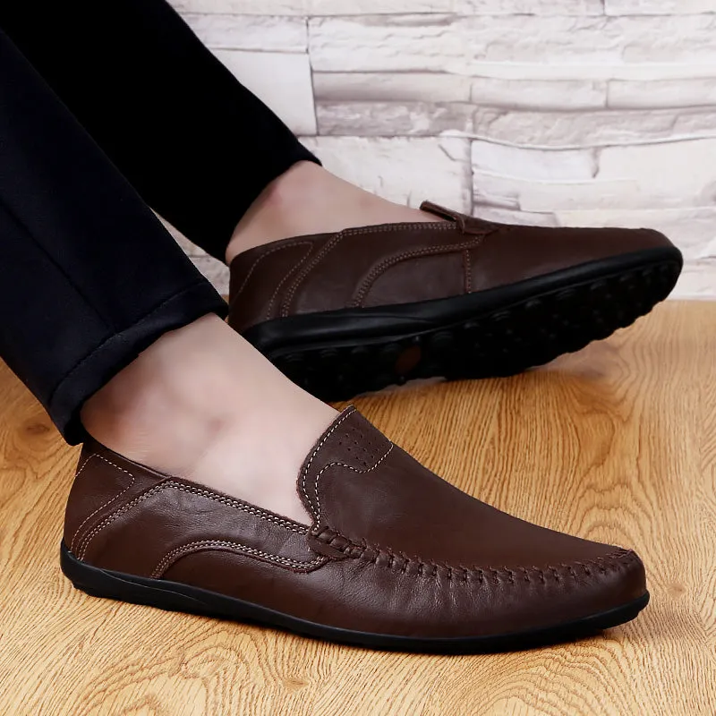 Men's Summer Genuine Leather Casual Slip On Handmade Loafers | Plus Size