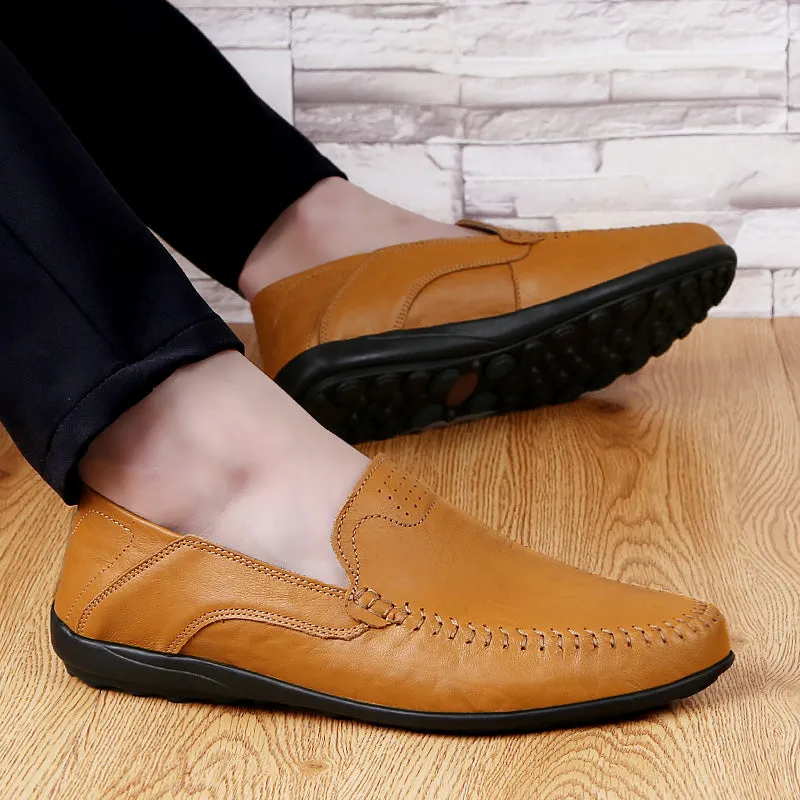 Men's Summer Genuine Leather Casual Slip On Handmade Loafers | Plus Size