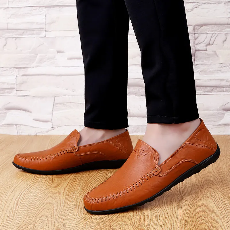 Men's Summer Genuine Leather Casual Slip On Handmade Loafers | Plus Size