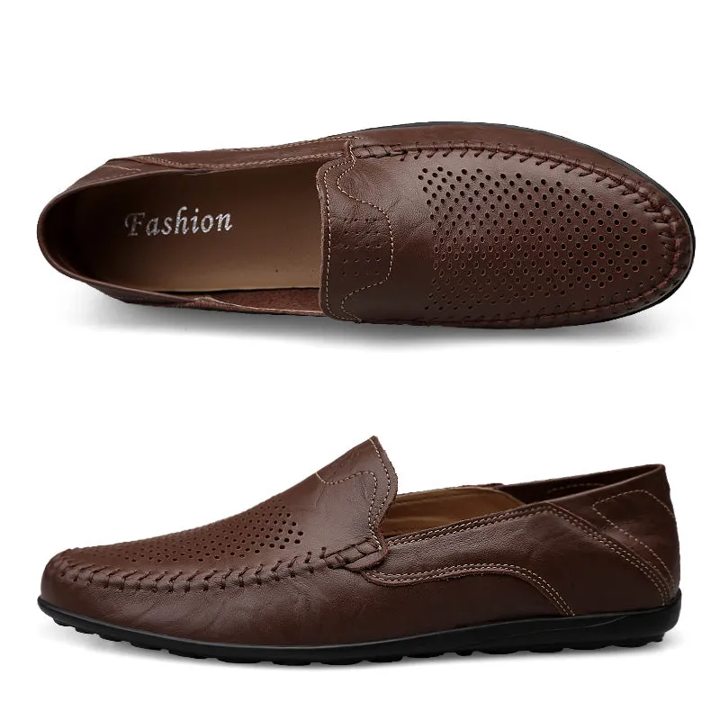 Men's Summer Genuine Leather Casual Slip On Handmade Loafers | Plus Size