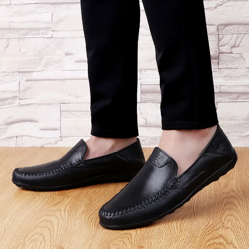Men's Summer Genuine Leather Casual Slip On Handmade Loafers | Plus Size