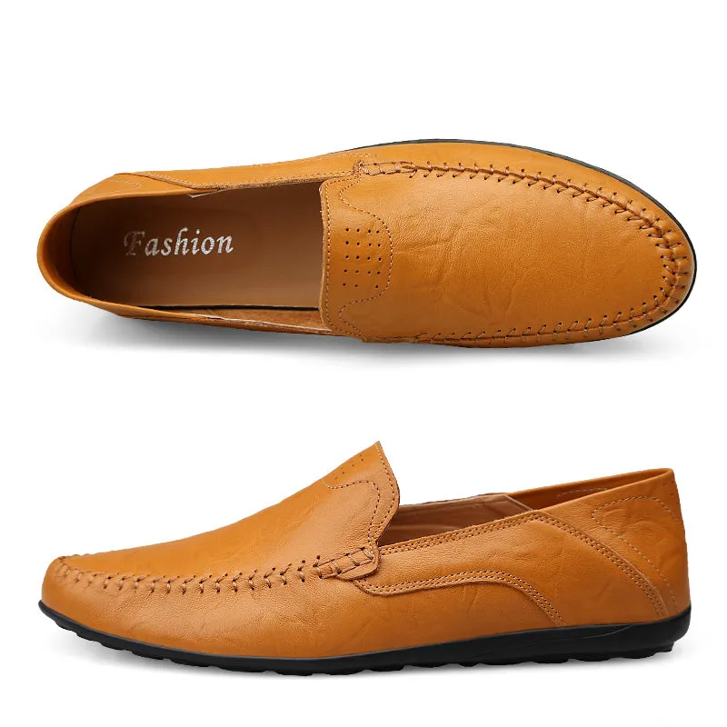 Men's Summer Genuine Leather Casual Slip On Handmade Loafers | Plus Size