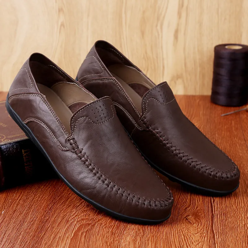 Men's Summer Genuine Leather Casual Slip On Handmade Loafers | Plus Size