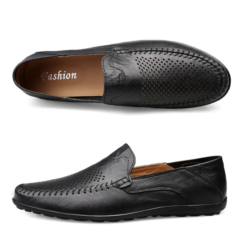 Men's Summer Genuine Leather Casual Slip On Handmade Loafers | Plus Size