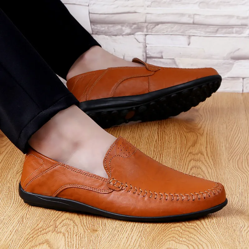 Men's Summer Genuine Leather Casual Slip On Handmade Loafers | Plus Size