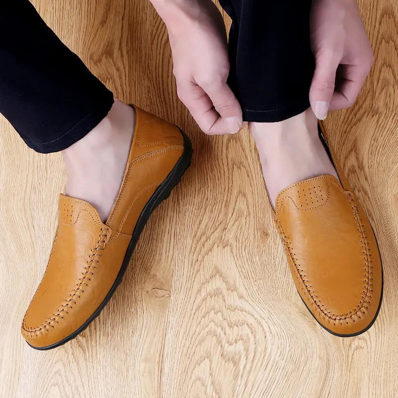 Men's Summer Genuine Leather Casual Slip On Handmade Loafers | Plus Size