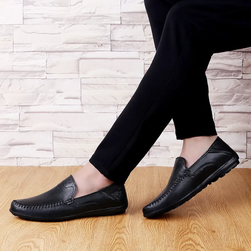 Men's Summer Genuine Leather Casual Slip On Handmade Loafers | Plus Size