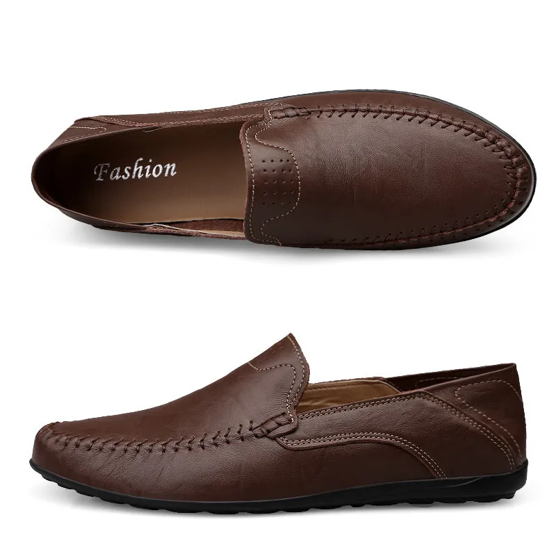 Men's Summer Genuine Leather Casual Slip On Handmade Loafers | Plus Size