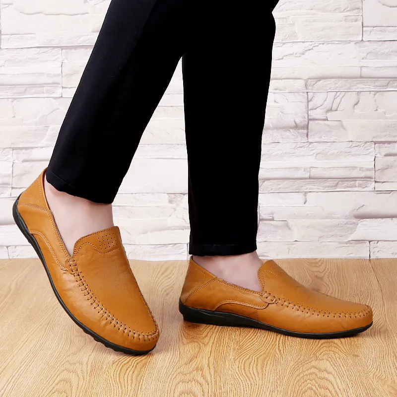 Men's Summer Genuine Leather Casual Slip On Handmade Loafers | Plus Size