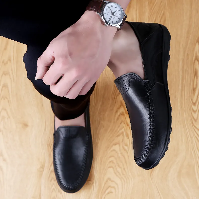 Men's Summer Genuine Leather Casual Slip On Handmade Loafers | Plus Size