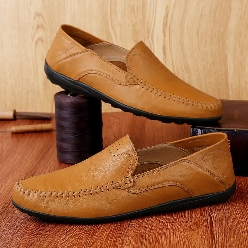 Men's Summer Genuine Leather Casual Slip On Handmade Loafers | Plus Size