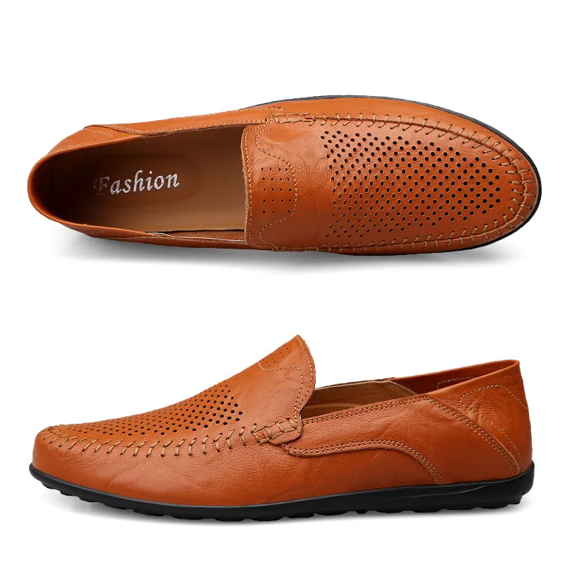 Men's Summer Genuine Leather Casual Slip On Handmade Loafers | Plus Size