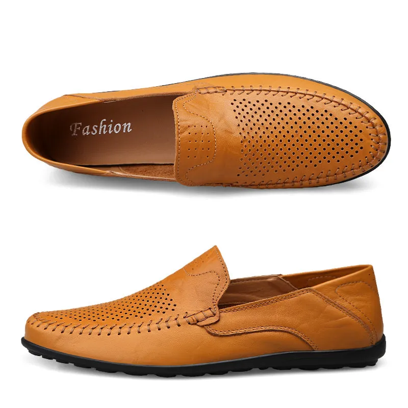 Men's Summer Genuine Leather Casual Slip On Handmade Loafers | Plus Size