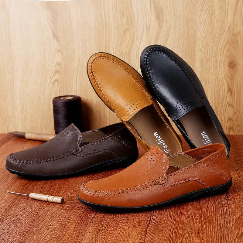 Men's Summer Genuine Leather Casual Slip On Handmade Loafers | Plus Size