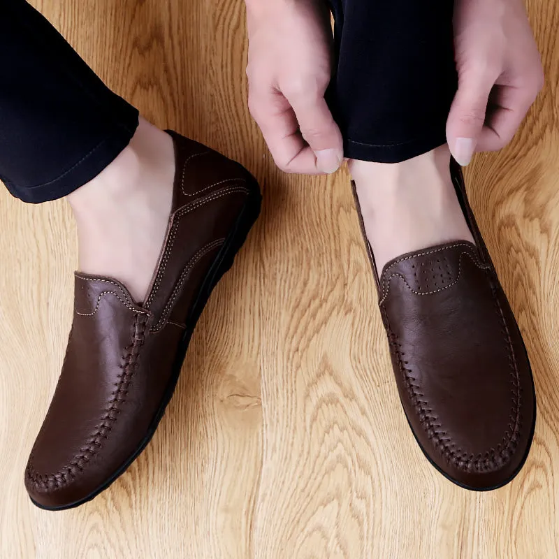 Men's Summer Genuine Leather Casual Slip On Handmade Loafers | Plus Size