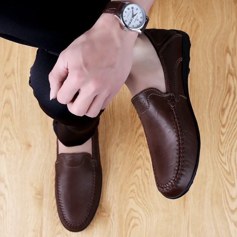 Men's Summer Genuine Leather Casual Slip On Handmade Loafers | Plus Size