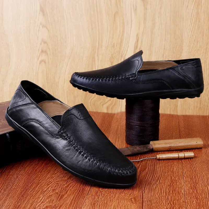 Men's Summer Genuine Leather Casual Slip On Handmade Loafers | Plus Size
