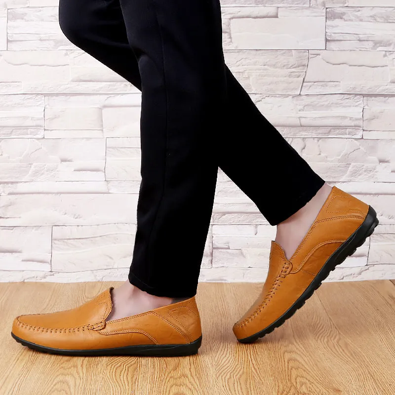 Men's Summer Genuine Leather Casual Slip On Handmade Loafers | Plus Size
