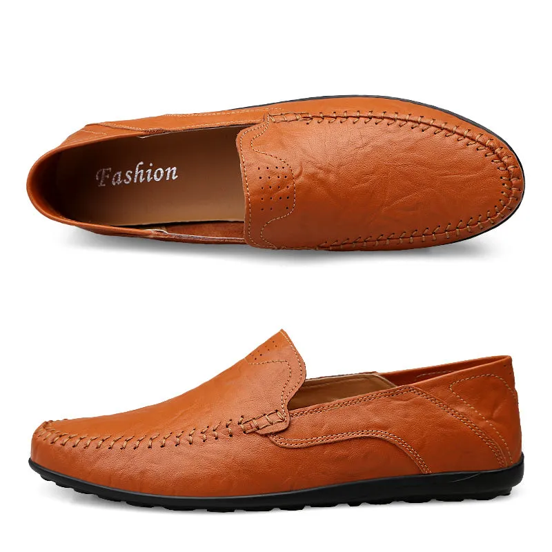 Men's Summer Genuine Leather Casual Slip On Handmade Loafers | Plus Size