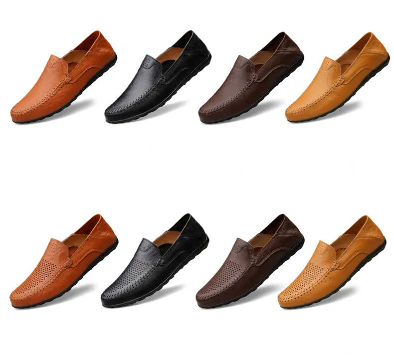 Men's Summer Genuine Leather Casual Slip On Handmade Loafers | Plus Size