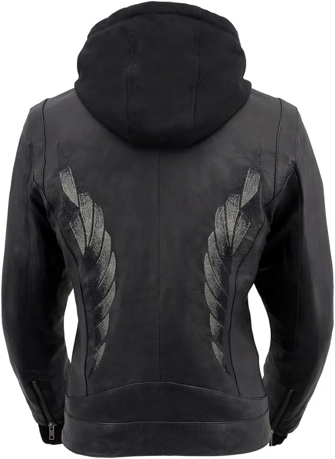 Milwaukee Leather Women's Lightweight Black Leather Jacket with Removable Hoodie - MLL2545