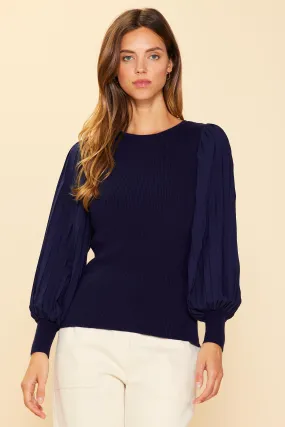 Mixed Media Pleated Sleeve Top