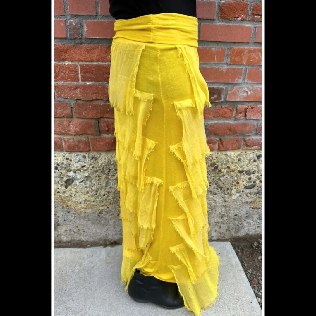 Mustard Tiered Silk Skirt - KGG1-MU