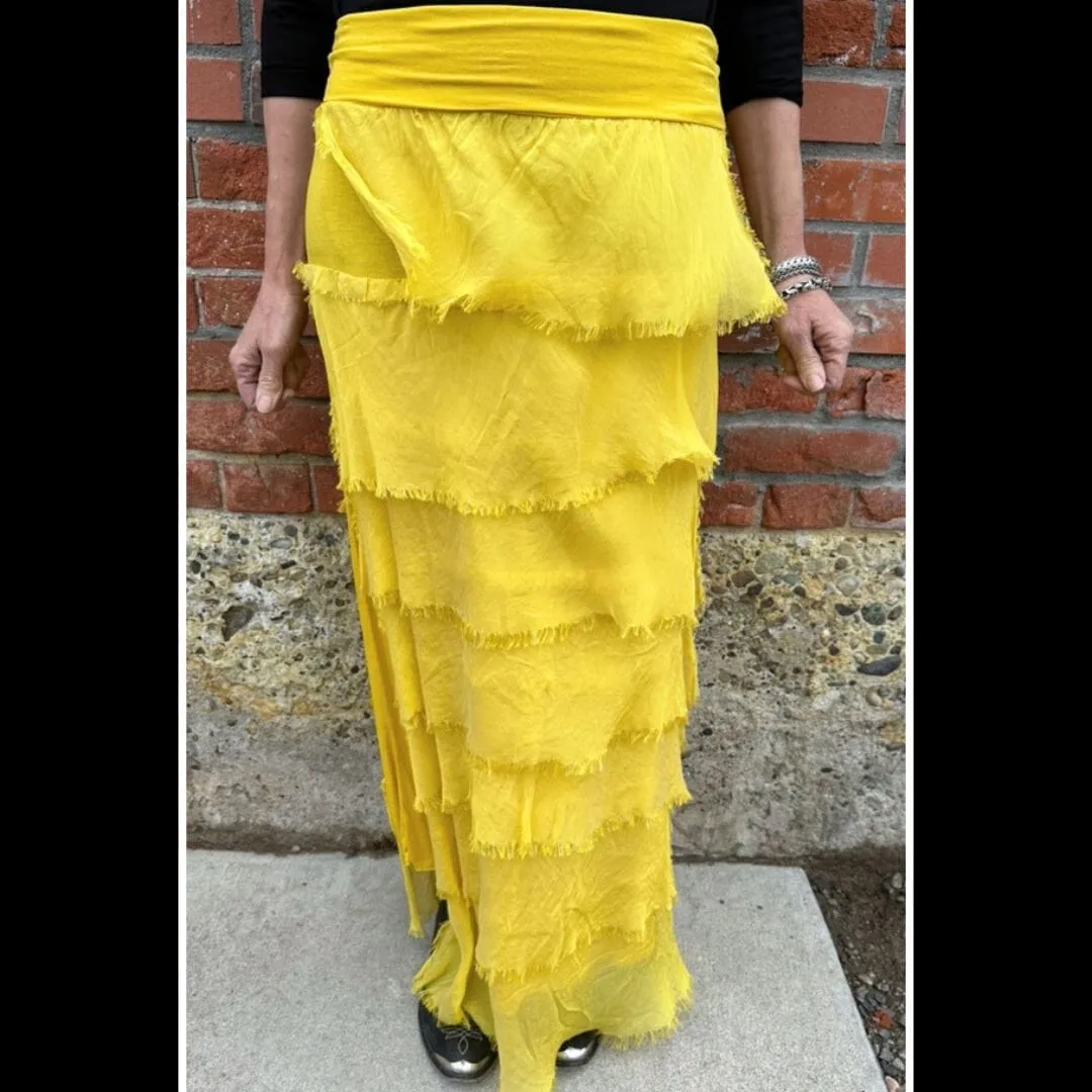 Mustard Tiered Silk Skirt - KGG1-MU