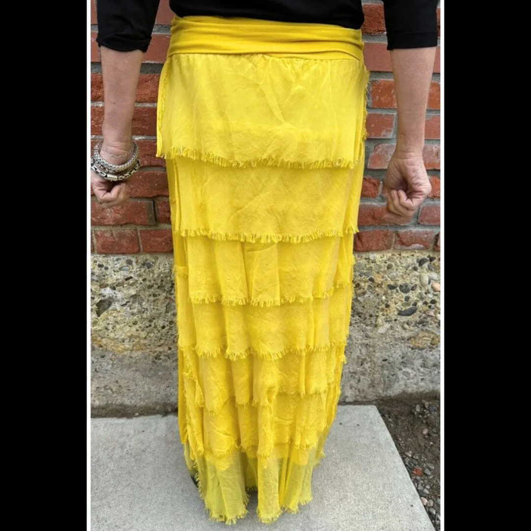 Mustard Tiered Silk Skirt - KGG1-MU