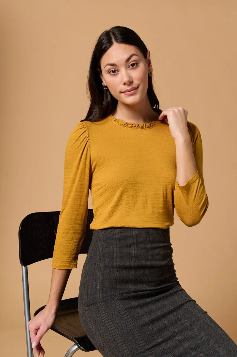 Myra Three Quarter Sleeve Slub Tee