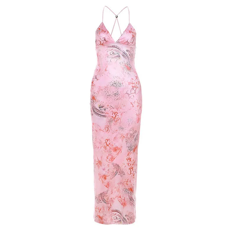 Neckless Backless Slimming Printed Hip Wrap Dress