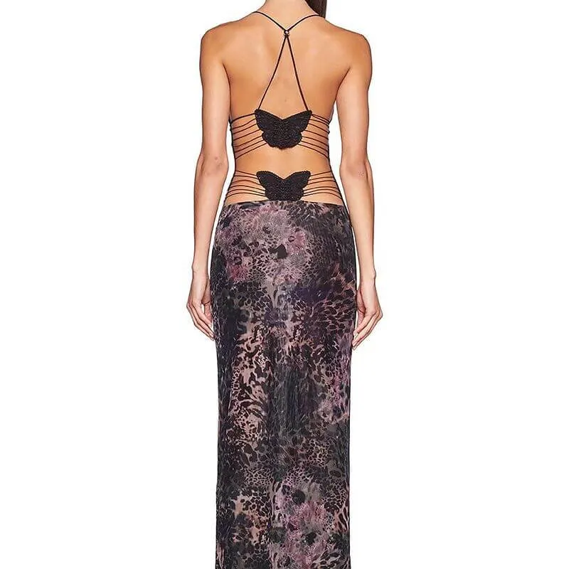 Neckless Backless Slimming Printed Hip Wrap Dress