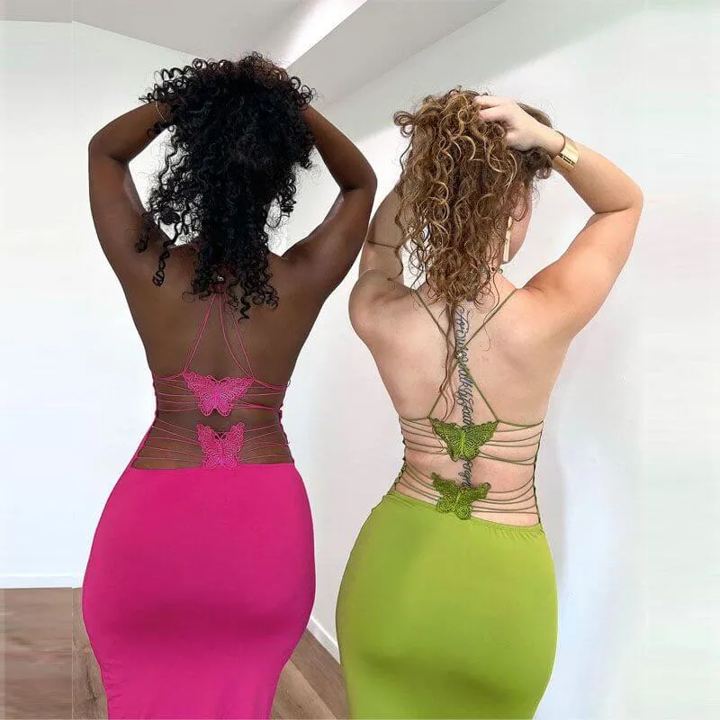 Neckless Backless Slimming Printed Hip Wrap Dress