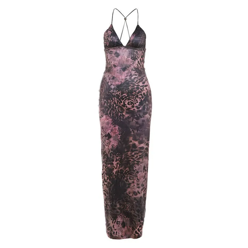 Neckless Backless Slimming Printed Hip Wrap Dress