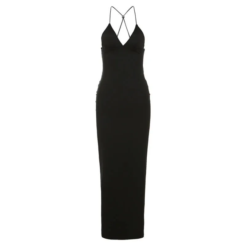 Neckless Backless Slimming Printed Hip Wrap Dress