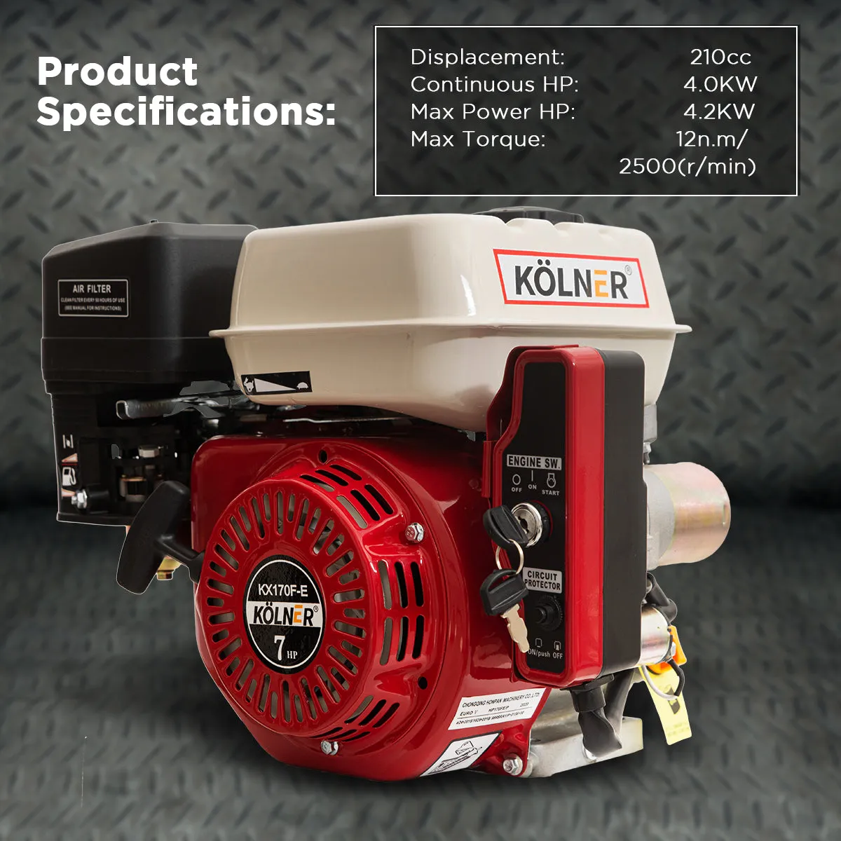 NNEDPE 7HP Horizontal Key Shaft Q Type Petrol ENGINE - Electric Start