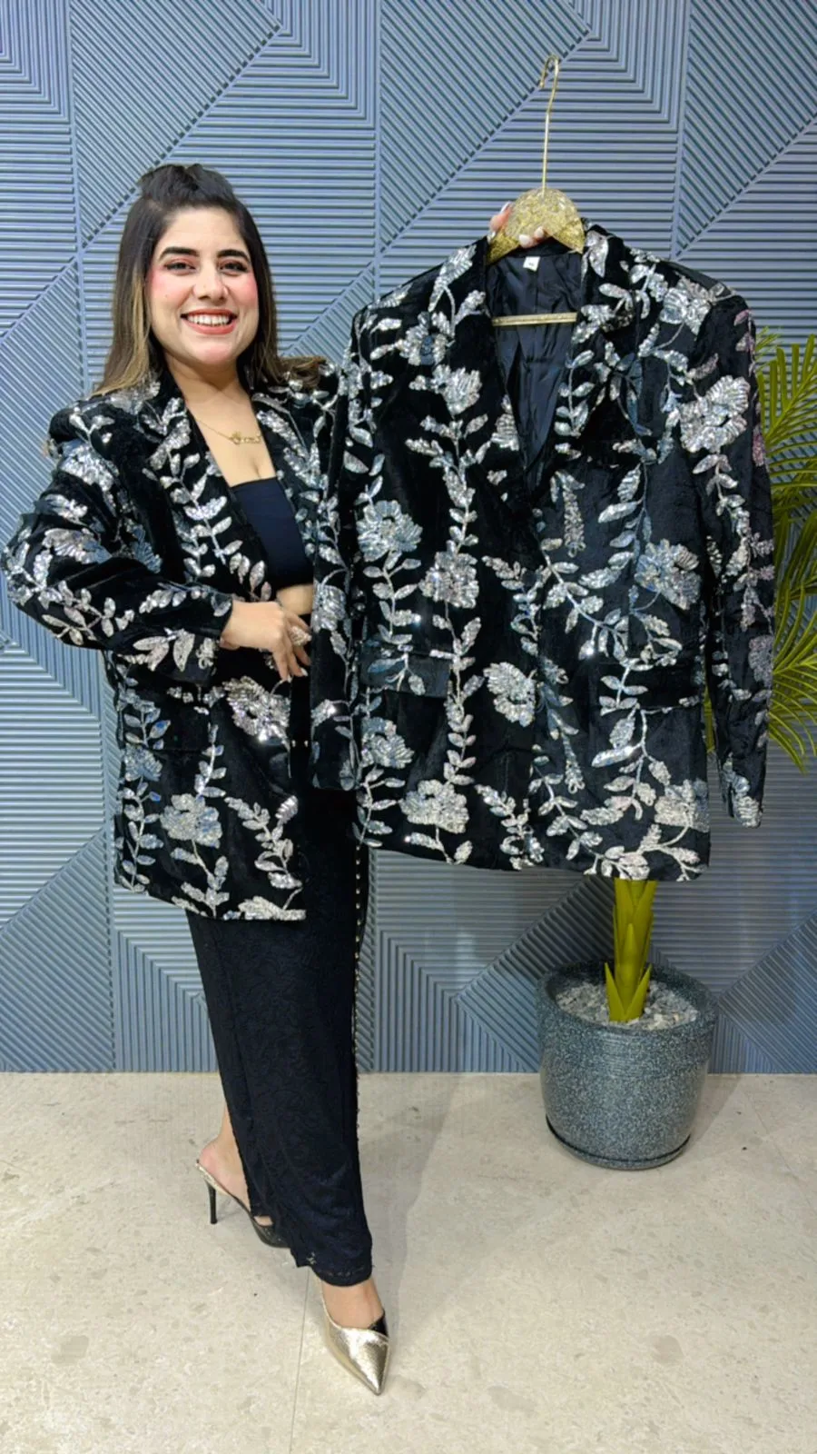 Partywear Sequin Velvet Blazer GGR918