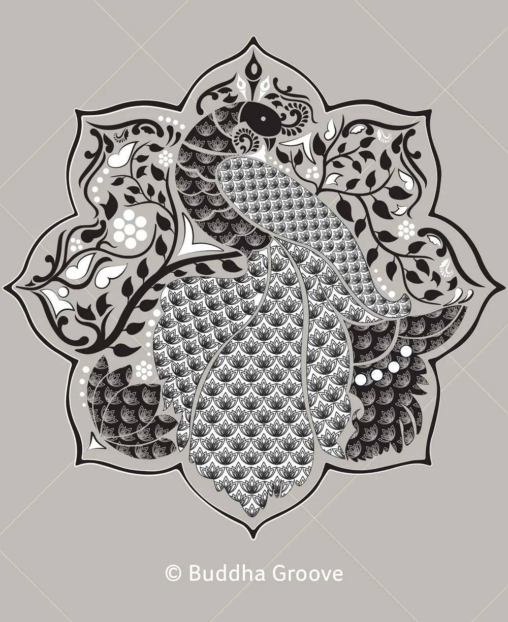 Peacock Lotus Mandala Grey and Black Cotton Tunic Top