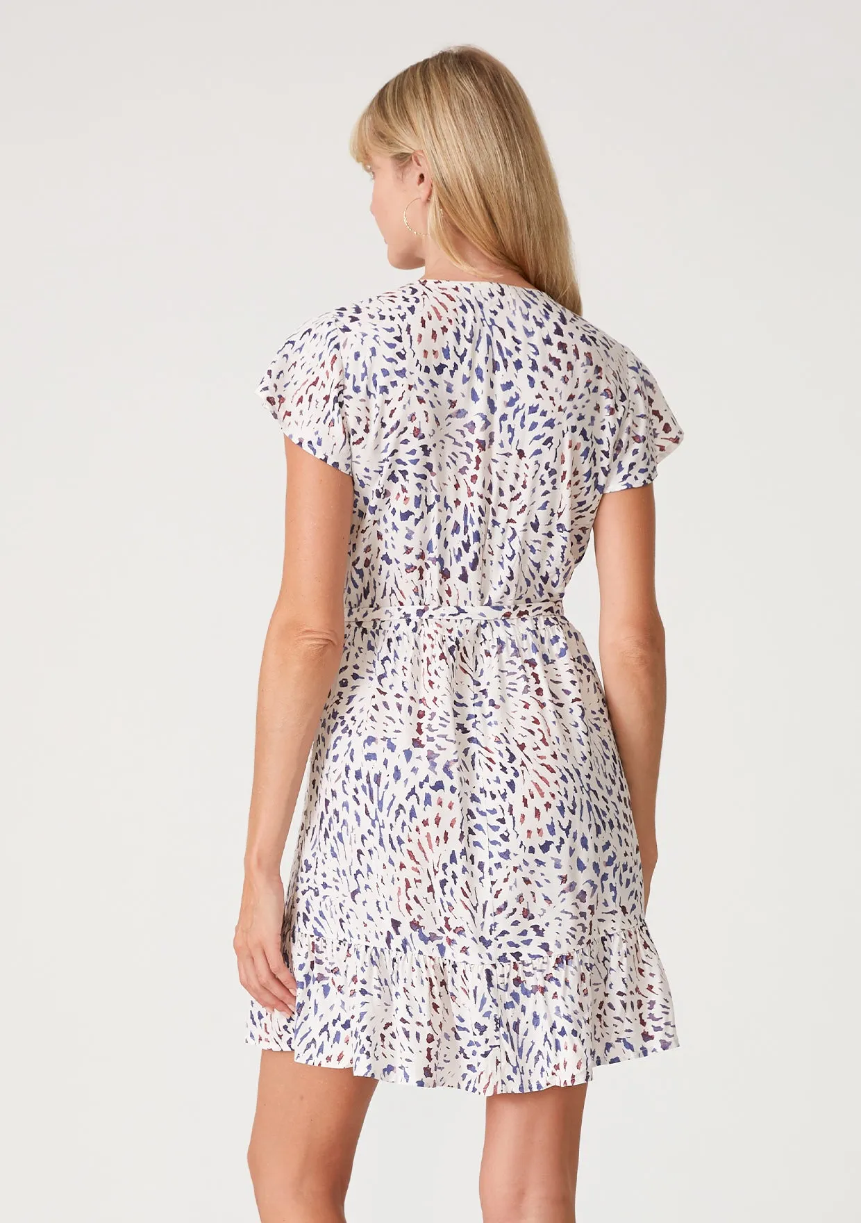 Printed Flutter Sleeve Ruffled Mini Wrap Dress