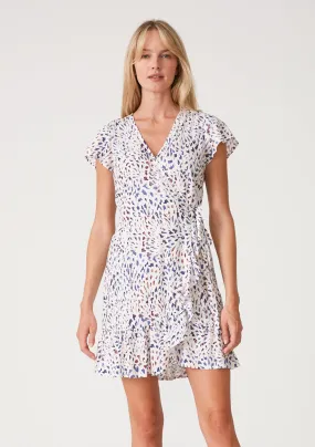 Printed Flutter Sleeve Ruffled Mini Wrap Dress