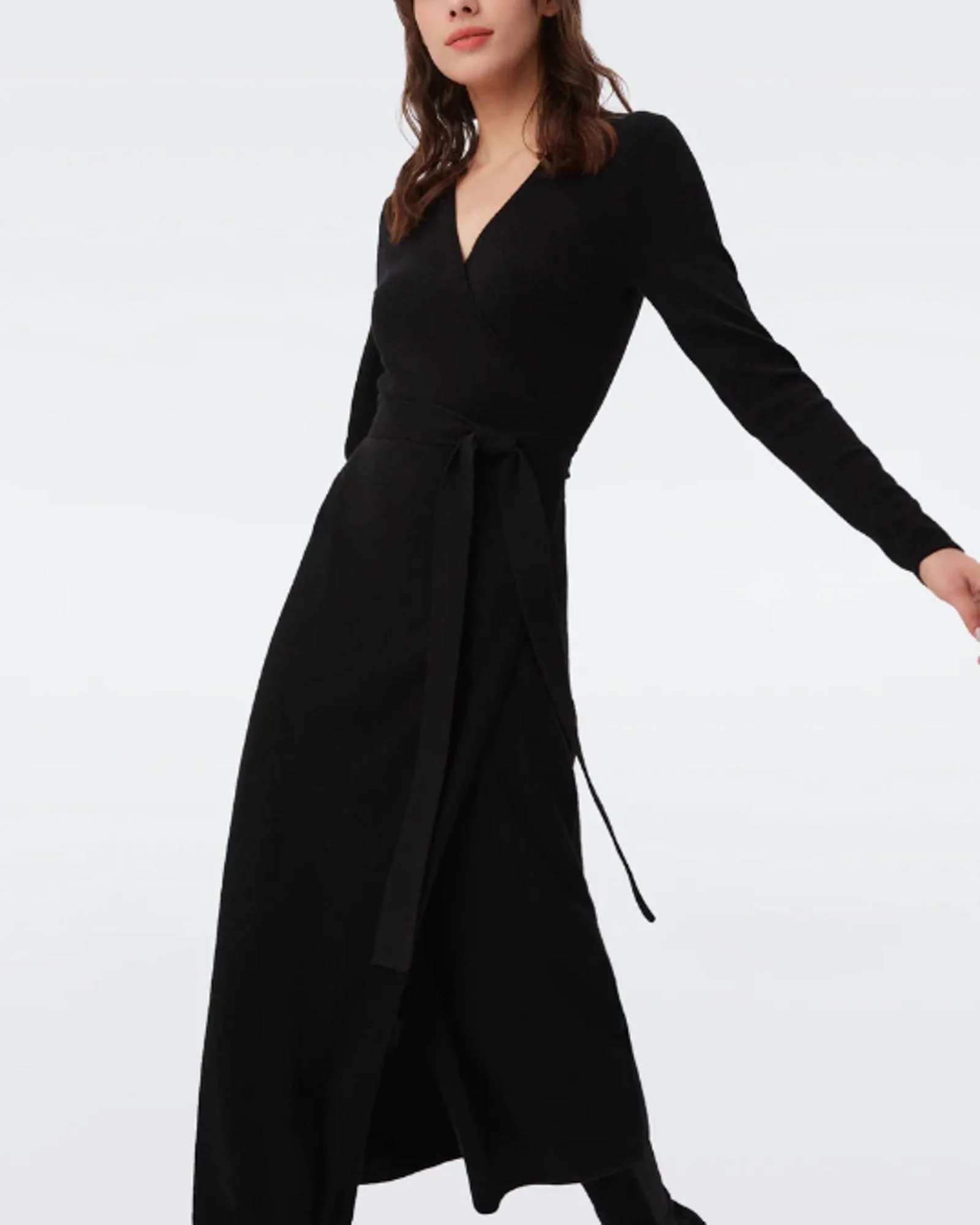 "Astrid" Wool-Cashmere Sweater Wrap Dress