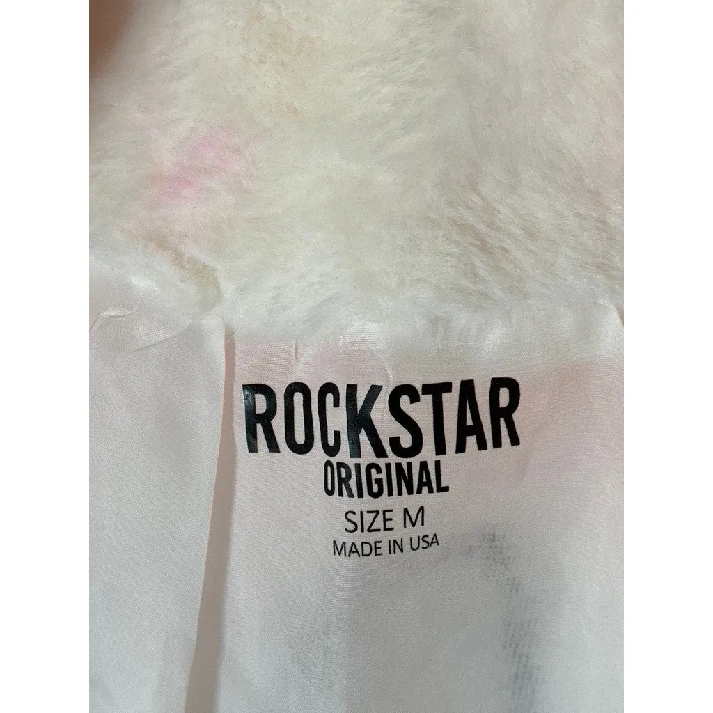 ROCKSTAR ORIGINAL Women's Pink Faux-Fur Rock Faux Graffiti Open-Front Coat SZ M