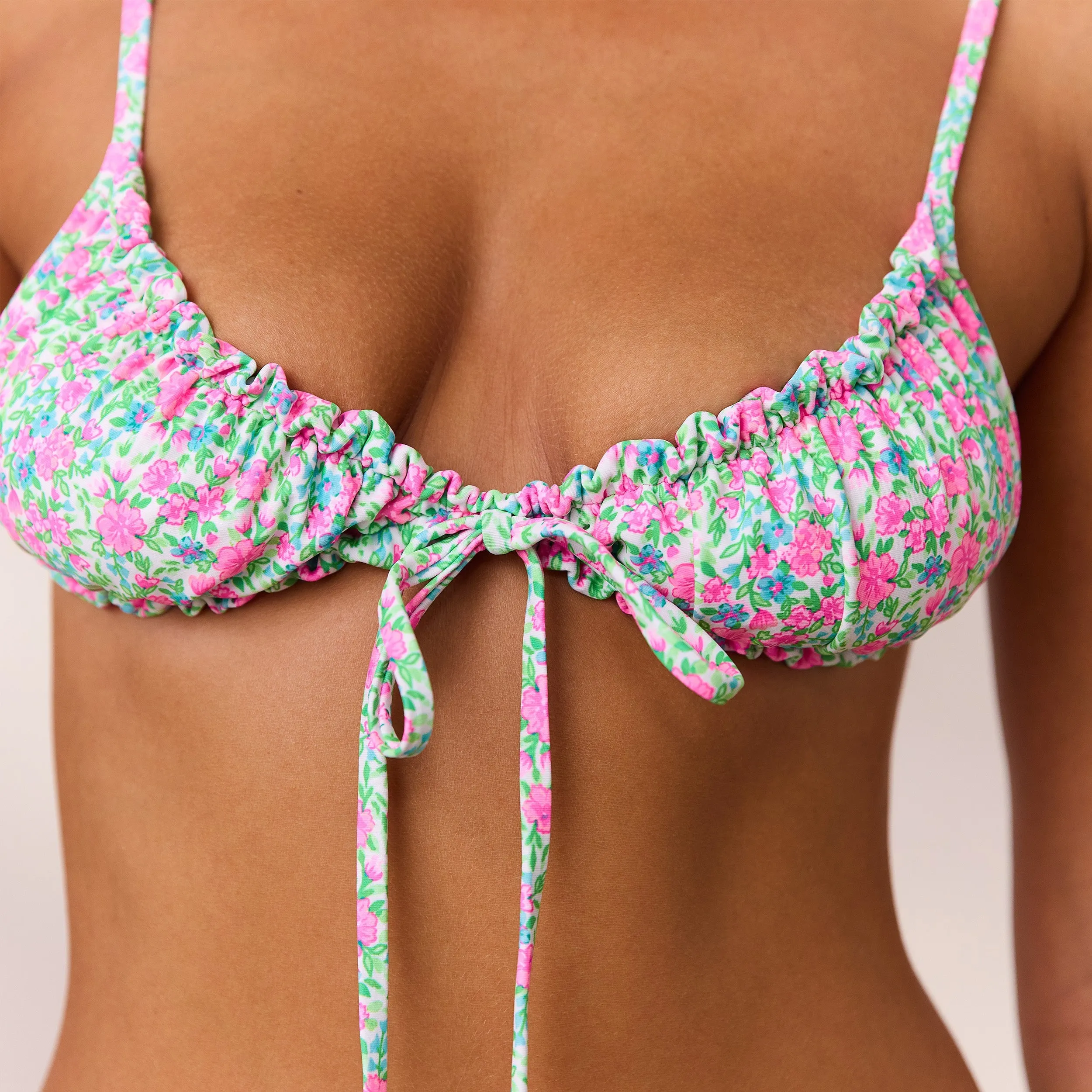 Ruched Bow Bralette Bikini Top - Sweet Pea